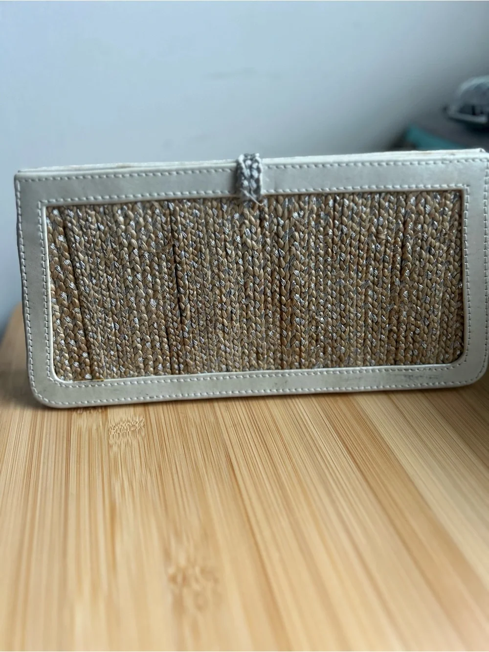 Woven Straw Clutch Handmade with Cream Trim from Bangladesh